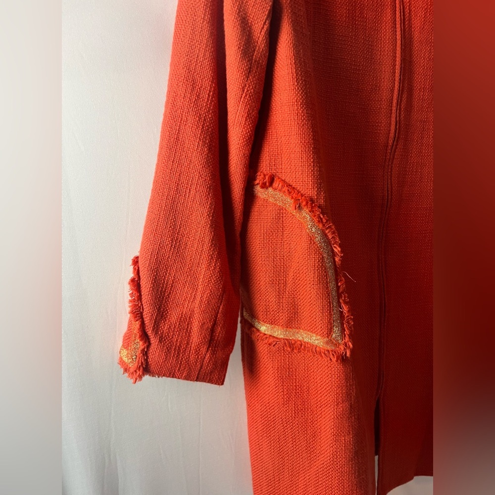 Paula Hian Embroidered Tweed Fringe Orange Jacket Large-NWT - Picture 5 of 8